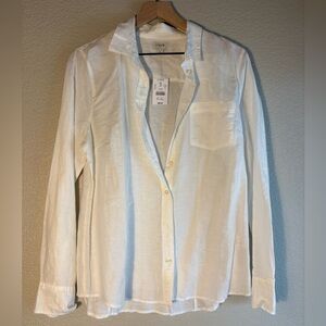 NWT J. Crew White Linen Blend Button-Down Shirt